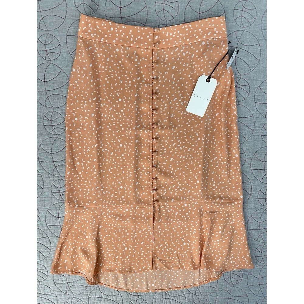 Leith Midi Skirt Peach White Polka Dot Button Front / Women's Medium